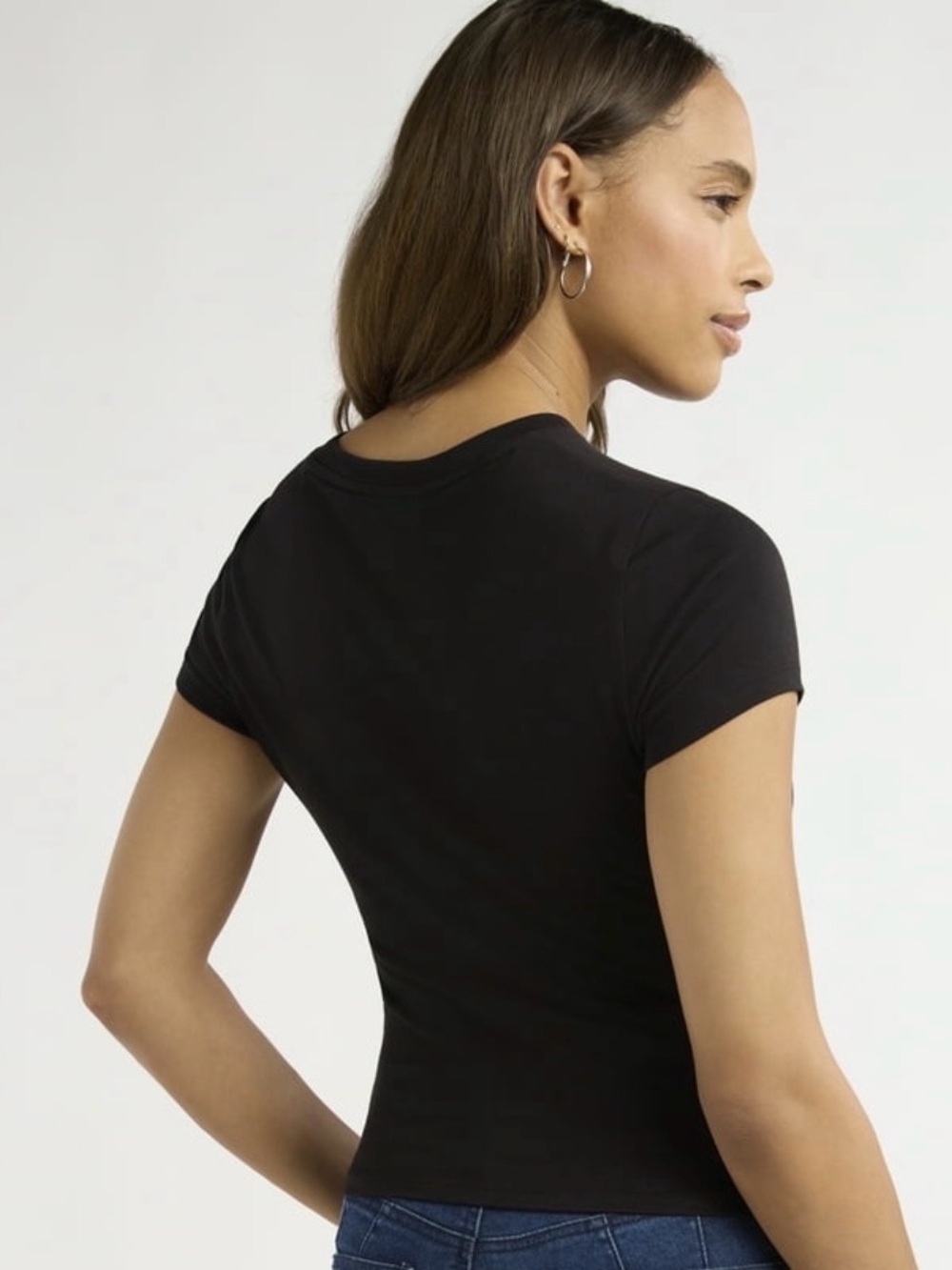 Sofia Vergara simple solid black Ruched Side short Sleeves fitted tee NWT SM - Picture 3 of 12